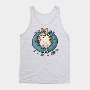 New Year Same Me Chubby Kitty Eating Fish Funny Digital Illustration Tank Top